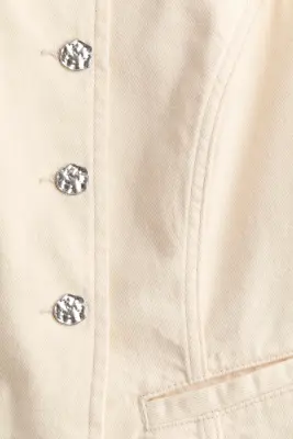 Gilet sans manches en twill avec boutons martelés - Crème — photo 4