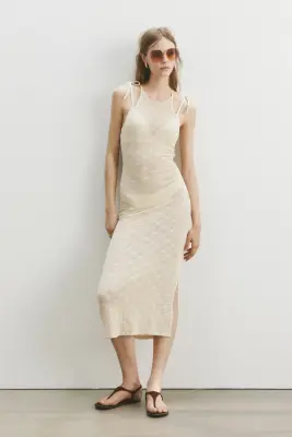 Robe façon crochet avec dos décolleté - Beige clair — photo 3