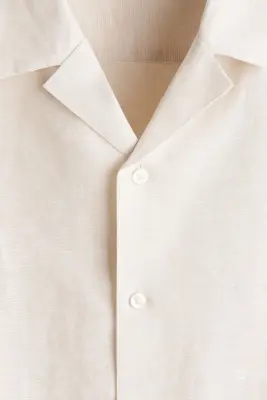 Chemise Relaxed Fit en lin mélangé avec col cubain - Beige clair — photo 4