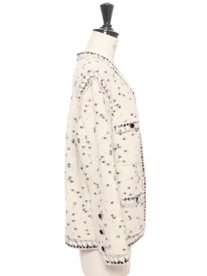 Veste en laine et cachemire blanche noire lilas et dorée Pre-Fall 2021 Prix boutique 3500€ Taille 40 — photo 3