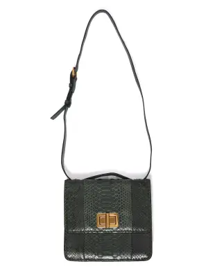 Sac LOUISE large à bandoulière en cuir de python vert anglais Px boutique 2200€ — photo 2