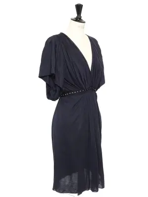 Robe de cocktail drapée en soie et laine gris bleu, ceinture cristal Prix boutique 2000€ Taille 38 — photo 4