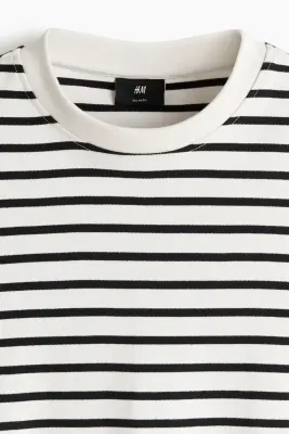 T-shirt en coton interlock Relaxed Fit - Crème/rayures noires — photo 5