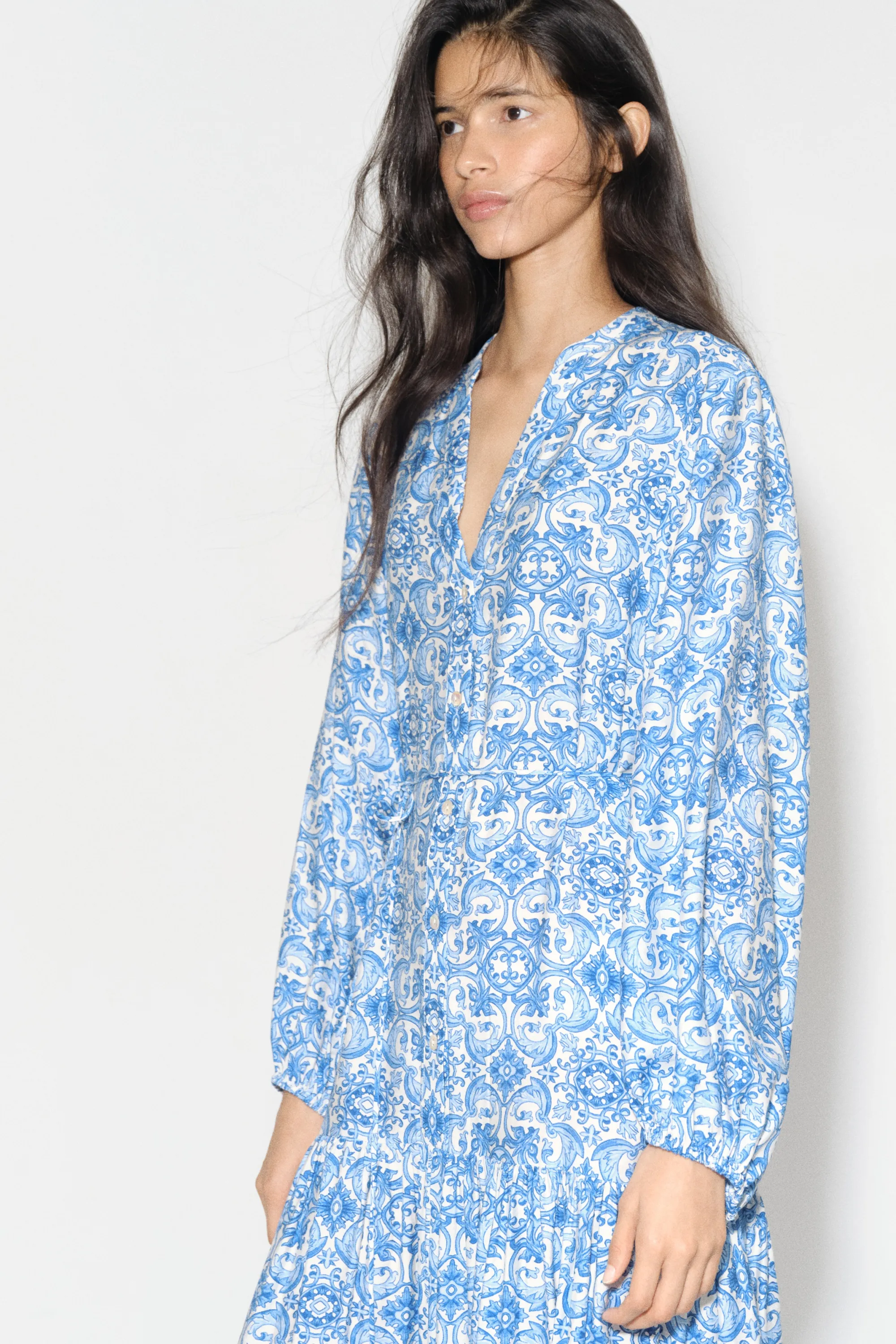 Robe à étage imprimée - Crème/motif
