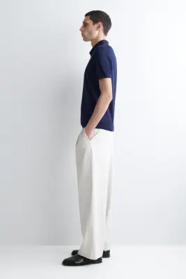 POLO SLIM EN MAILLE DE SOIE - BLEU — photo 2