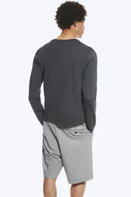 T-shirt en coton rétréci à manches longues - Gris foncé — photo 2