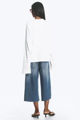 T-shirt coton carré manches longues - Blanc — photo 2