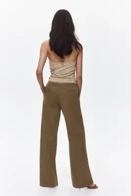 Pantalon large en denim - Vert olive — photo 3