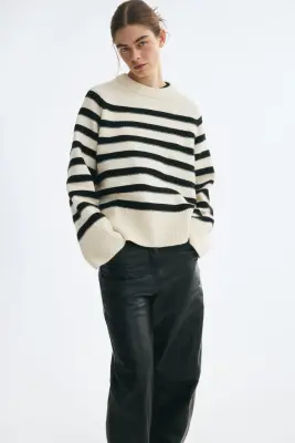 Pull à manches raglan - Crème/rayures noires — photo 2