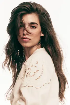 Veste en lin mélangé avec broderie anglaise - Beige clair — photo 2