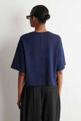 T-SHIRT OVERSIZE SILHOUETTE CARRÉE EN COTON - BLEU MARINE — photo 2