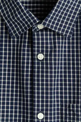 Chemise Relaxed Fit en coton - Bleu marine/carreaux — photo 5