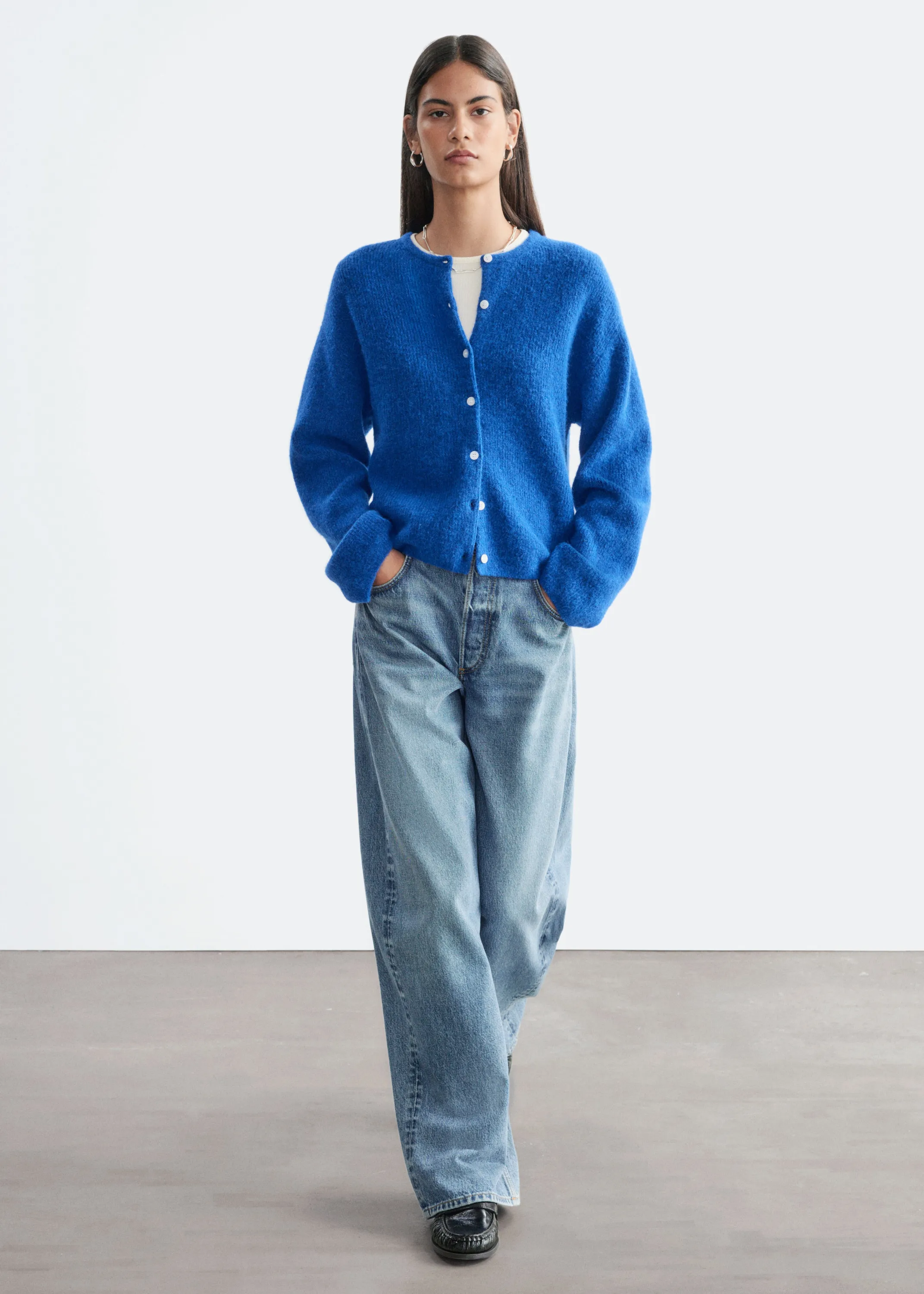 Cardigan en maille d’alpaga mélangé - Bleu vif