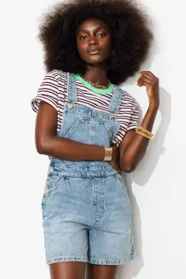 Salopette-short en jean Femme — photo 2