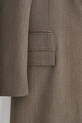 MANTEAU LONG À BOUTONNAGE SIMPLE EN LAINE MÉLANGÉE - BRUN — photo 1