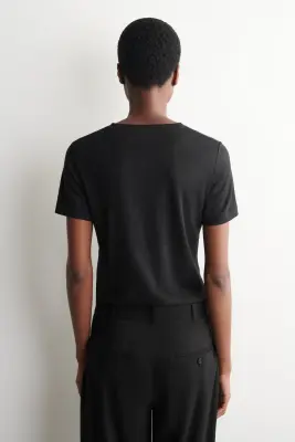 T-SHIRT À COL ROND EN LIN - NOIR — photo 3