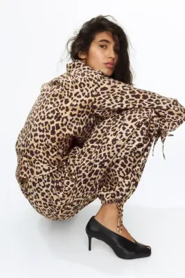 Pantalon à jambes barrel - Beige/imprimé léopard — photo 3
