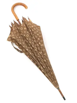 Parapluie ou ombrelle en coton imprimé monogram marron et beige — photo 5