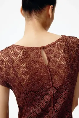 Robe façon crochet avec jupe évasée - Brun rouille — photo 3
