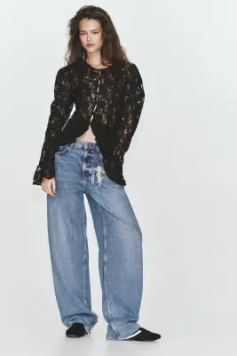 Blouse volantée en dentelle - Noir — photo 1