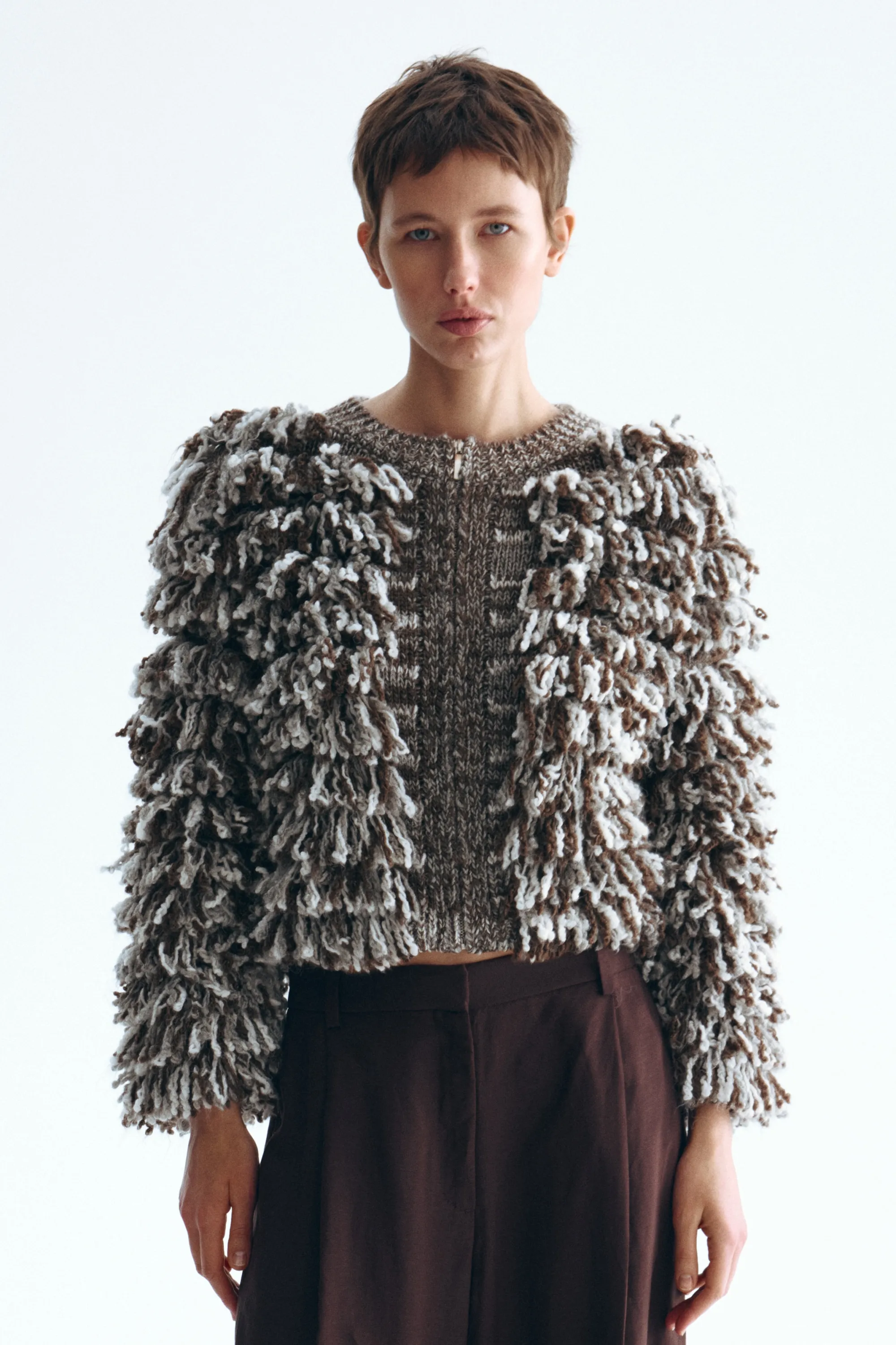 Gilet en maille bouclette - Marron/blanc