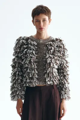 Gilet en maille bouclette - Marron/blanc — photo 1