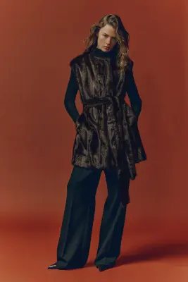Veste sans manches avec ceinture à nouer - Marron foncé — photo 2