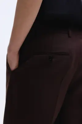 Pantalon de costume Regular Fit en laine mélangée - Marron foncé — photo 2