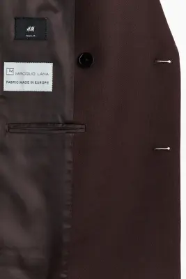 Veste croisée Regular Fit en laine mélangée - Marron foncé — photo 5