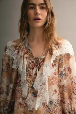 Robe avec dentelle - Beige/motif — photo 1