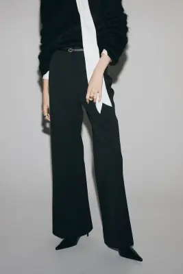 Pantalon évasé avec ceinture - Noir — photo 2