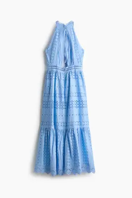 Robe en popeline avec broderie anglaise - Bleu — photo 3