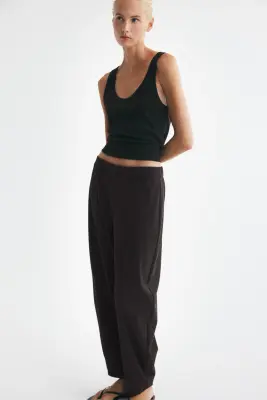 Pantalon barrel en jersey - Marron foncé — photo 2