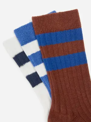 Chaussettes en maille côtelée, 3 paires - Rouille/Bleu/Blanc — photo 2