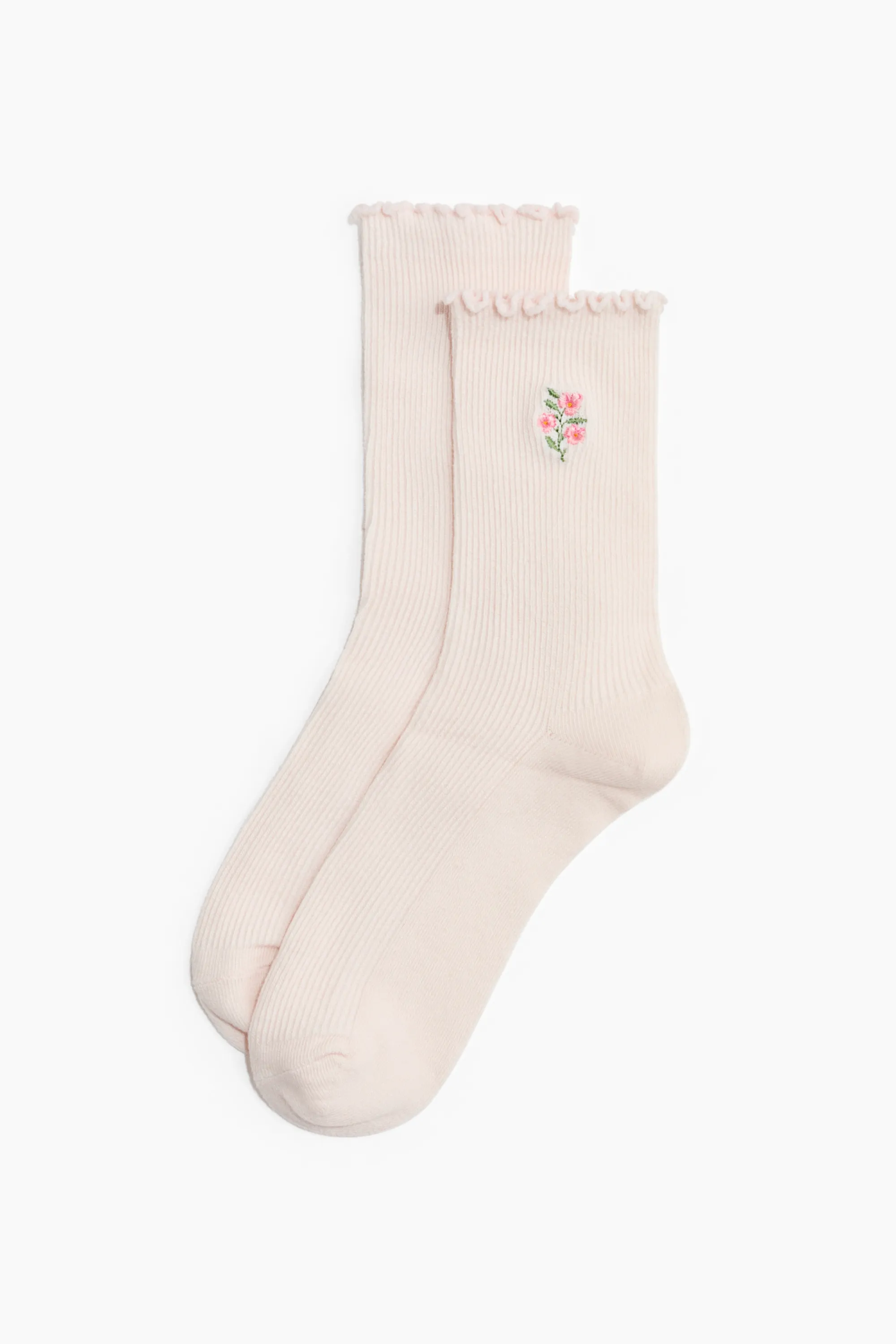 Lot de 5 paires de chaussettes en maille côtelée - Blanc/fleuri
