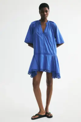Robe en coton avec dentelle - Bleu — photo 1