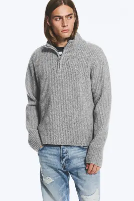 Pull demi-zippé en laine mélangée - Gris — photo 2
