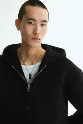Veste à capuche zippée Loose Fit en scuba - Noir — photo 2