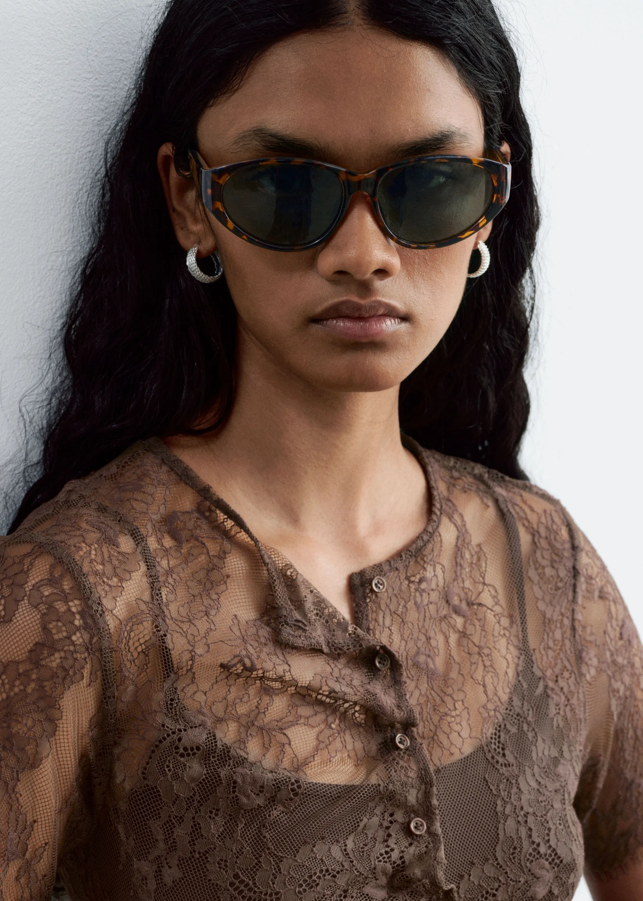 Robe en dentelle festonnée - Marron foncé