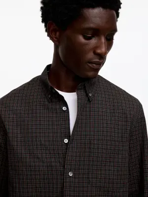 Chemise classique en sergé - Bleu foncé/Carreaux — photo 3