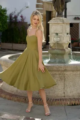 Bardot Linen Dress - Moss green — photo 5