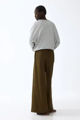 Pantalon en coton avec cordon de serrage - Vert kaki foncé — photo 2