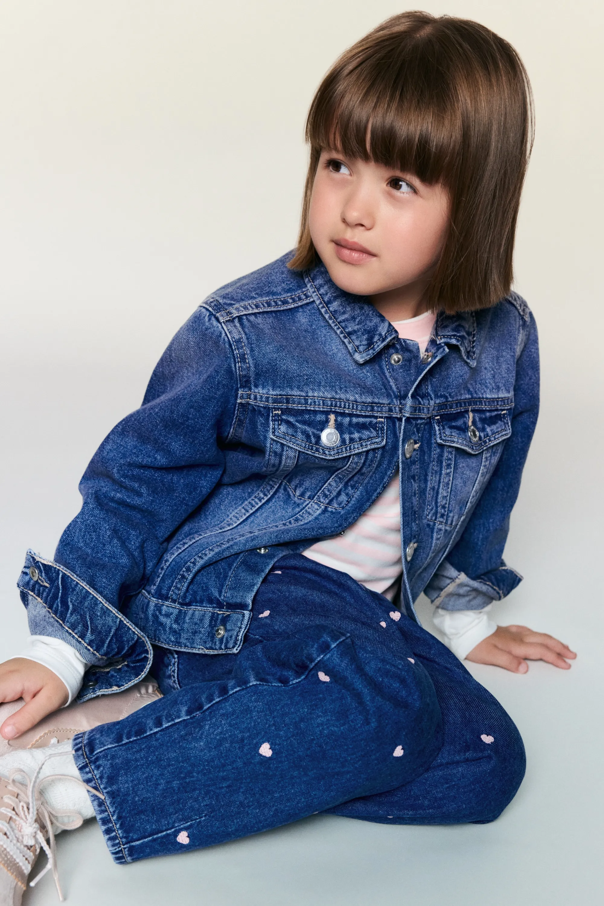 Loose Fit Barrel Jeans - Bleu denim foncé/cœurs