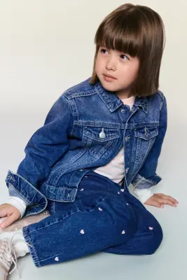 Loose Fit Barrel Jeans - Bleu denim foncé/cœurs — photo 1