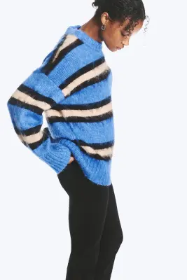 Pull en maille duveteuse coupe décontractée - Bleu rayé — photo 2