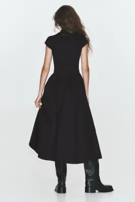 Robe en coton avec jupe évasée - Noir — photo 5