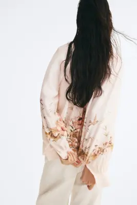 Blouse à boutons - Rose poudré/fleuri — photo 3