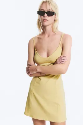 Mini-robe à bretelles - Jaune cendré lime — photo 1