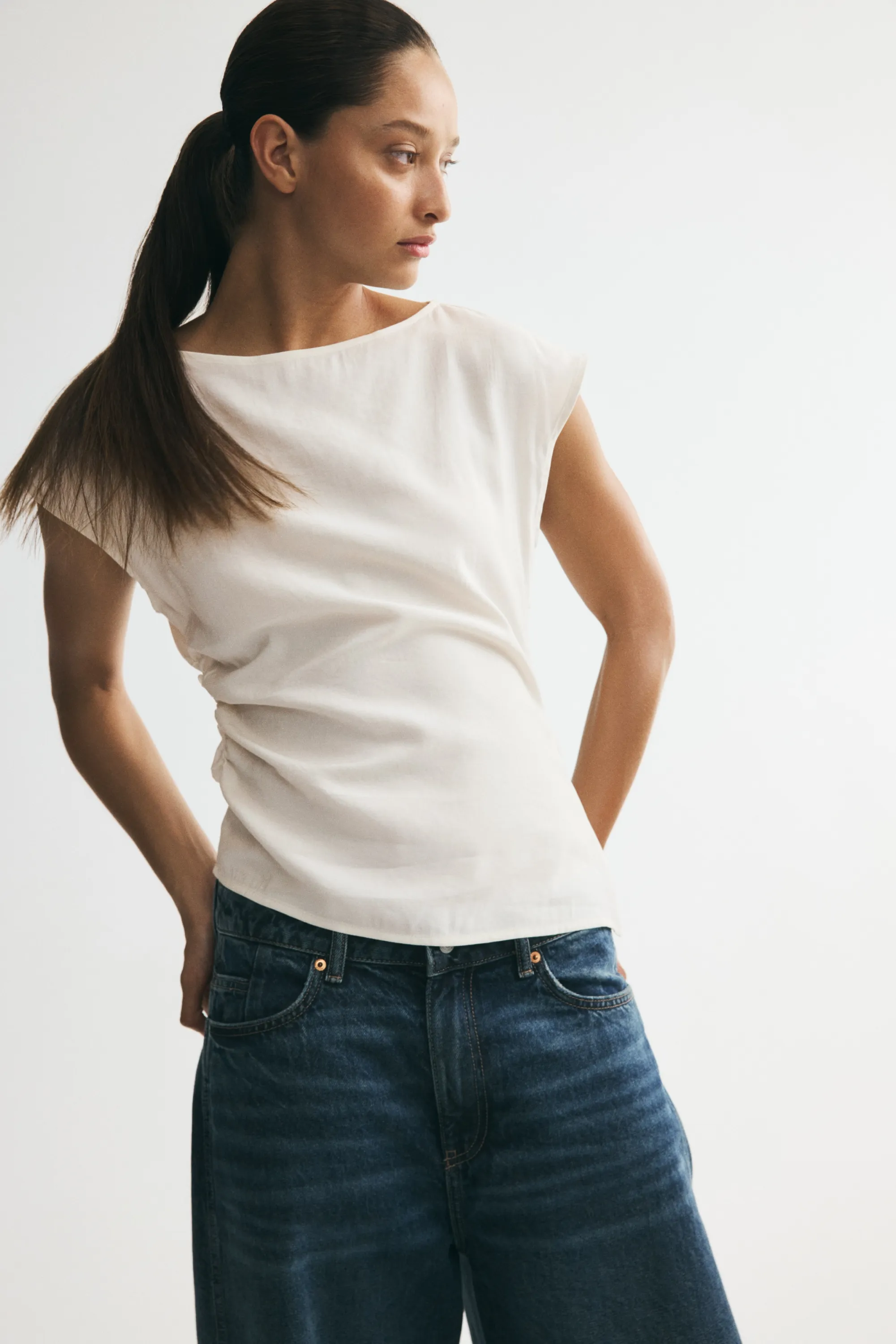 Top froncé en viscose mélangée - Crème