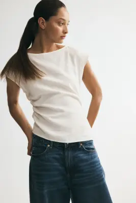 Top froncé en viscose mélangée - Crème — photo 1